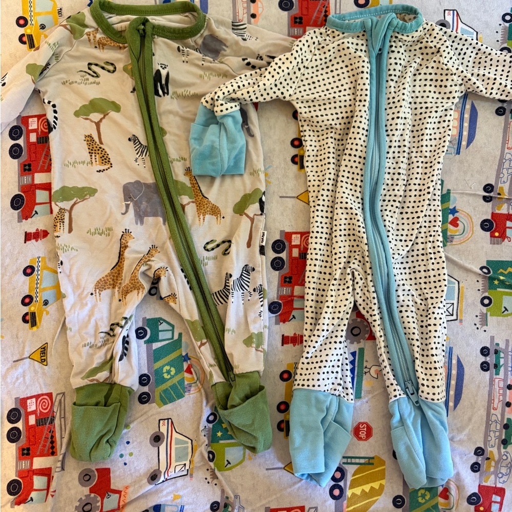 Little Sleepies Kids Pajama Set - Green Safari & Blue Dot